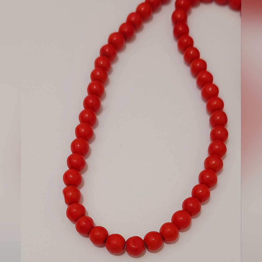Vintage Genuine Red Coral Beaded Necklace with Silver Clasp 18" Long - Picture 2 of 16